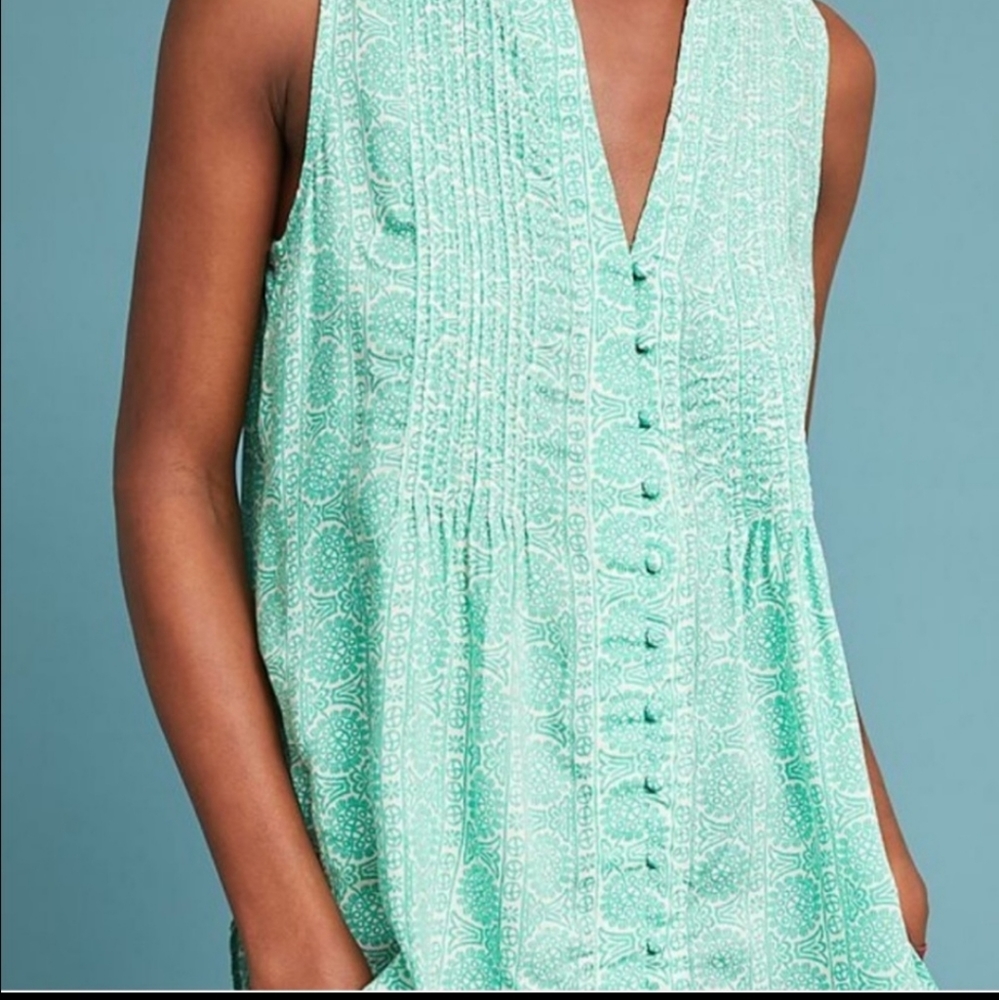 Anthropologie Maeve Petunia vneck Tank green top sleeveless Small